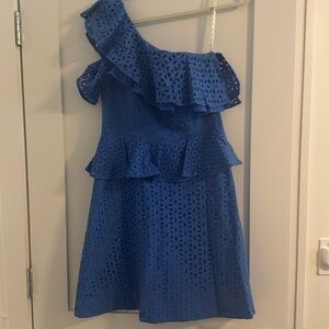 Lilly Pulitzer JOSEY ONE SHOULDER DRESS Coastal Blue EYELET 2